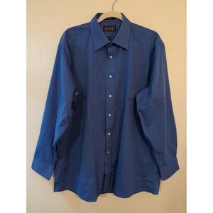 The Arrow Company Mens Blue Wrinkle Free Broadcloth Dress‎ Shirt 17 32/33 L